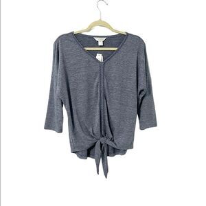 🟢Christopher & Banks Blue3/4 Sleeve Front Tie V Neck  Top Size PS NWT